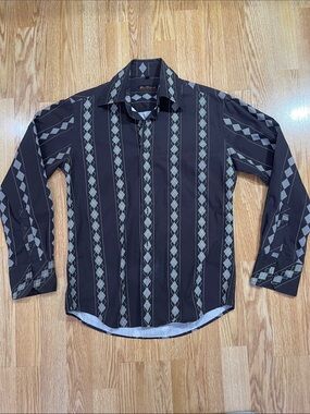 Men's Ben Sherman Dark Brown Geometric Stripe Long-Sleeve Shirt